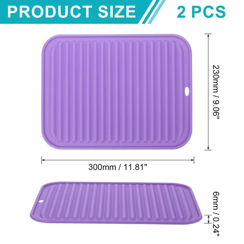 2 Pack Silicone Dish Drying Mat, 9"x12" Trivets for Hot Pots and Pans - Purple