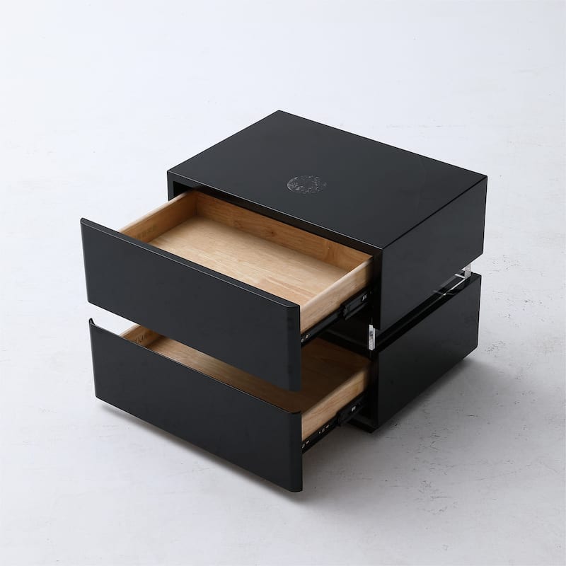 17.72'' H Smart Led Nightstand with Charging Station and Drawer for Bedroom in Black/White/Cream
