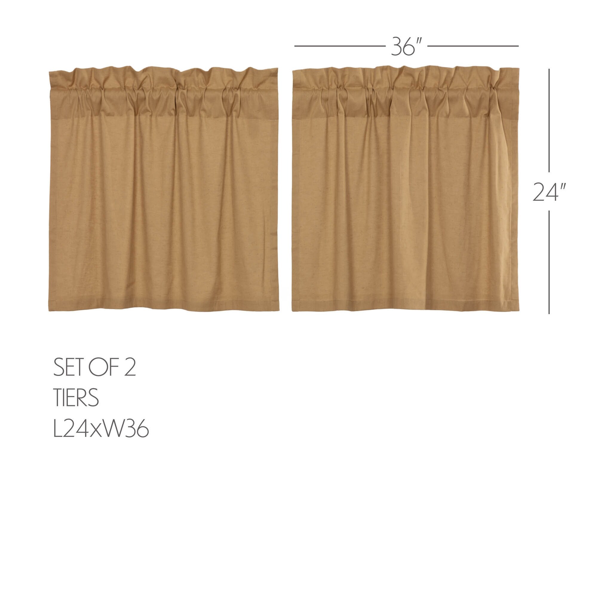 Simple Life Flax SOLID NATURAL SCALLOPED 36" TIER SET Country Farmhouse 