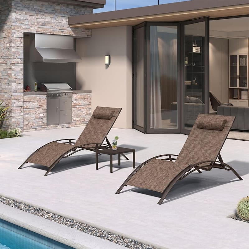 PURPLE LEAF Patio Chaise Lounge Chair Aluminum Recliner with Side Table