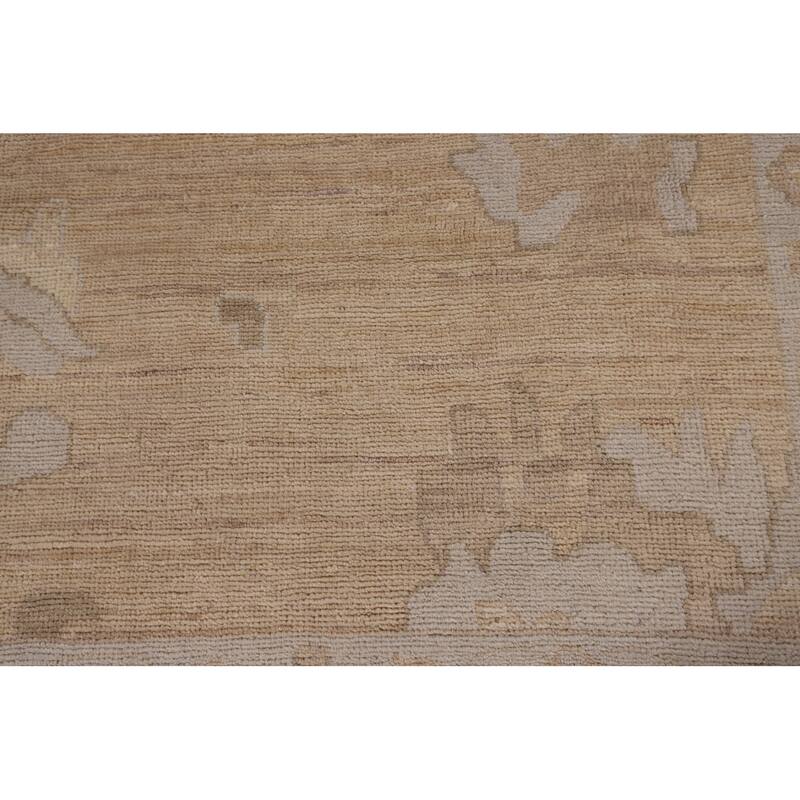 Vegetable Dye Oushak Turkish Rug Handmade Floral Beige Wool Carpet - 7'11" x 10'2"