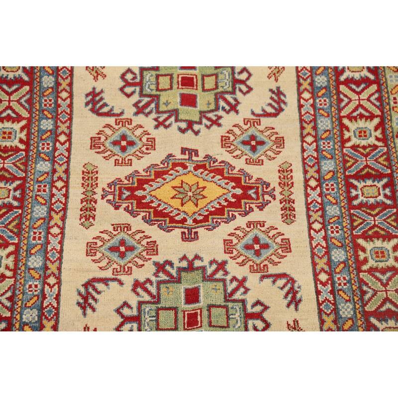 Traditional Kazak Oriental Accent Rug Hand-Knotted Wool Carpet - 3'5" x 4'10"