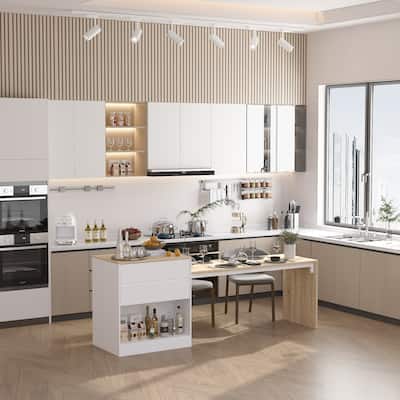 Dining Island - 2 Drawers, Shelves, and Large Countertop Bar Table