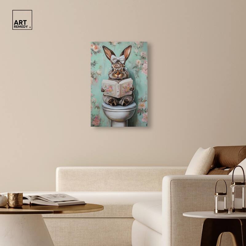 Petite Floral Toilet Bunny Canvas by Art Remedy, Gallery Wrapped