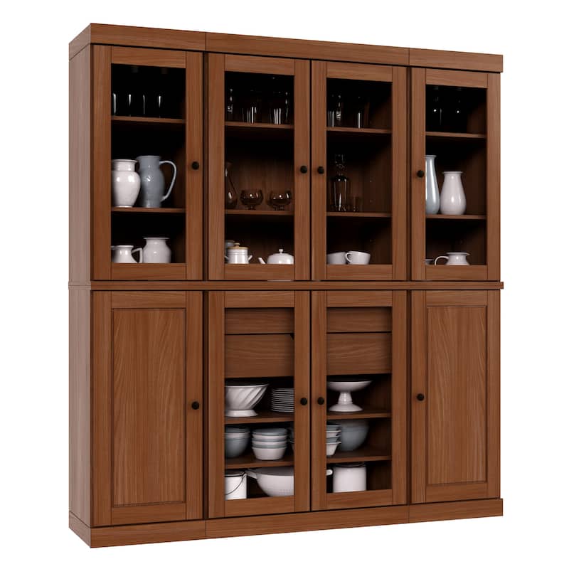 100% Solid Wood Kitchen China Pantry Buffet with Glass or Solid Wood Doors and 2-Drawer Kit by Palace Imports - 65" x 71.5"