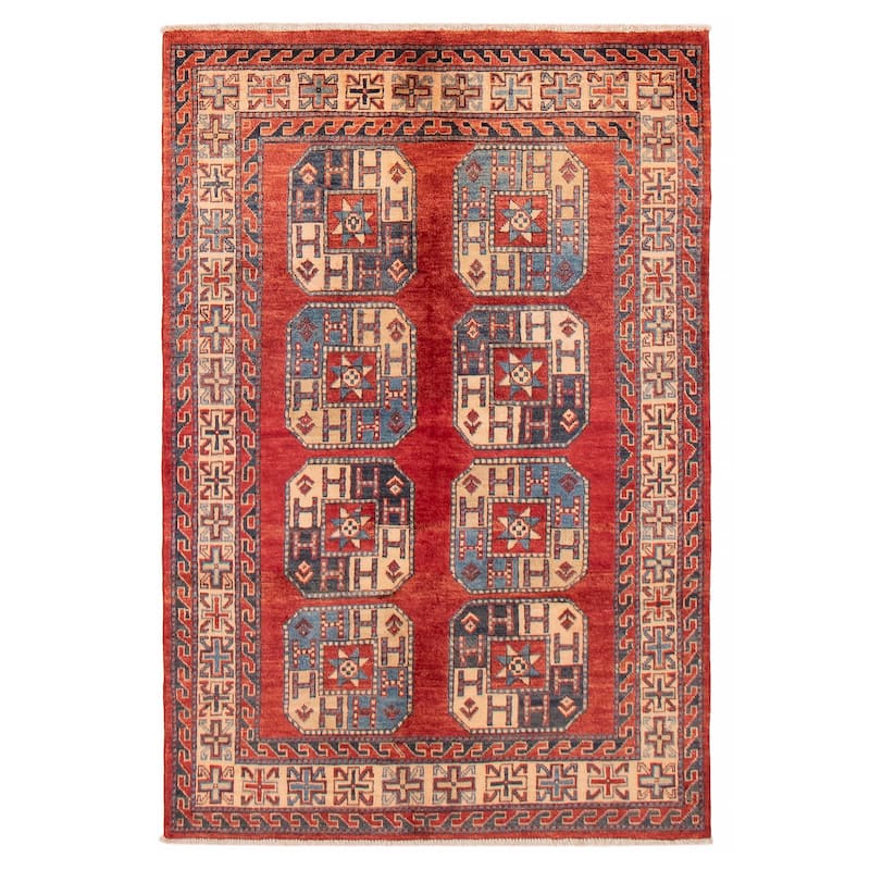 ECARPETGALLERY Hand-knotted Uzbek Ghazni Red Wool Rug - 3'10 x 5'9 - Red - 3'10 x 5'9