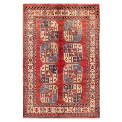 ECARPETGALLERY Hand-knotted Uzbek Ghazni Red Wool Rug - 3'10 x 5'9