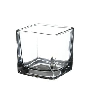 Machined Clear Glass Square Cube Vase, Candle Holder, 1 Piece