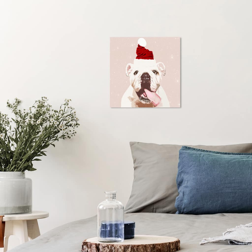 Wynwood Studio Canvas Holiday and Seasonal Sparkling Holiday Dog White and Cream White Glam Wall Art Canvas Print