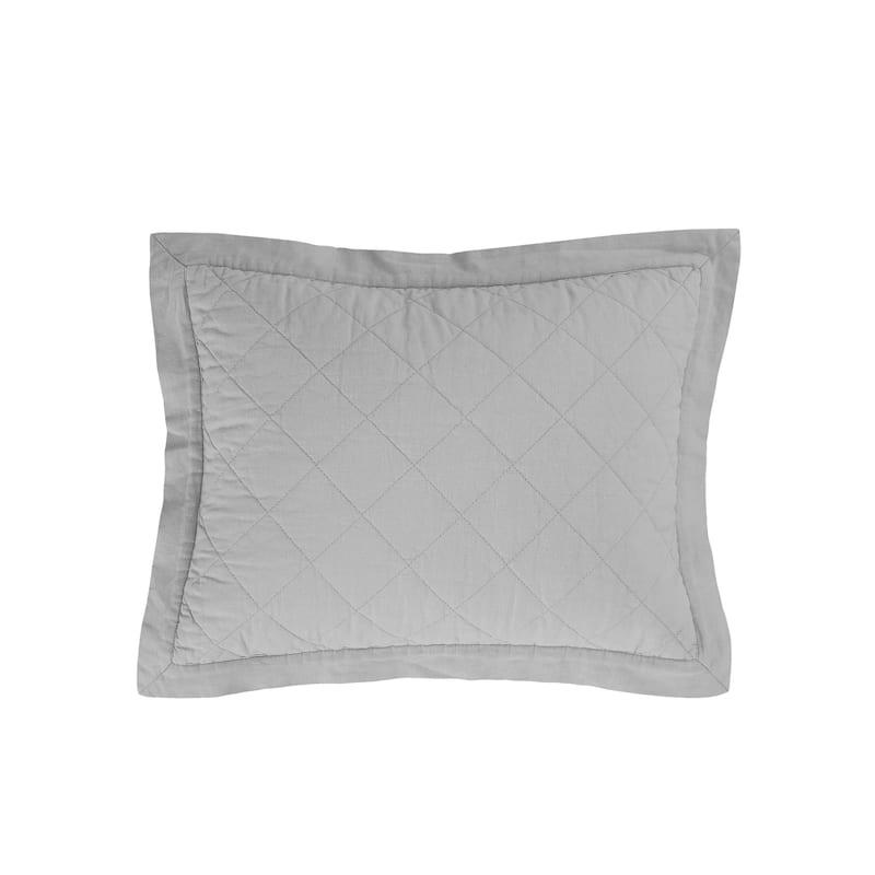HiEnd Accents Linen Cotton Diamond Quilted Boudoir Pillow, 12"x16" - Gray