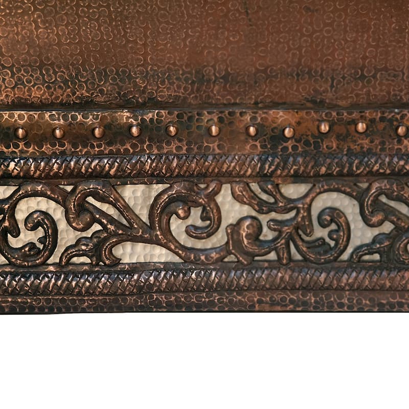 67" Hammered Copper Double Slipper Bathtub with Scroll Base and Nickel Inlay and Drain Package