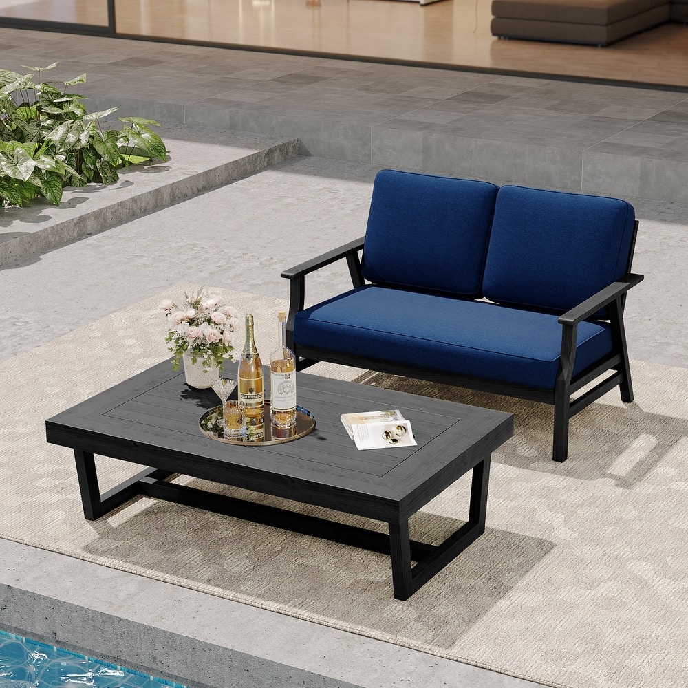 Casual Wood Outdoor Patio Sofa Loveseat with Cushion