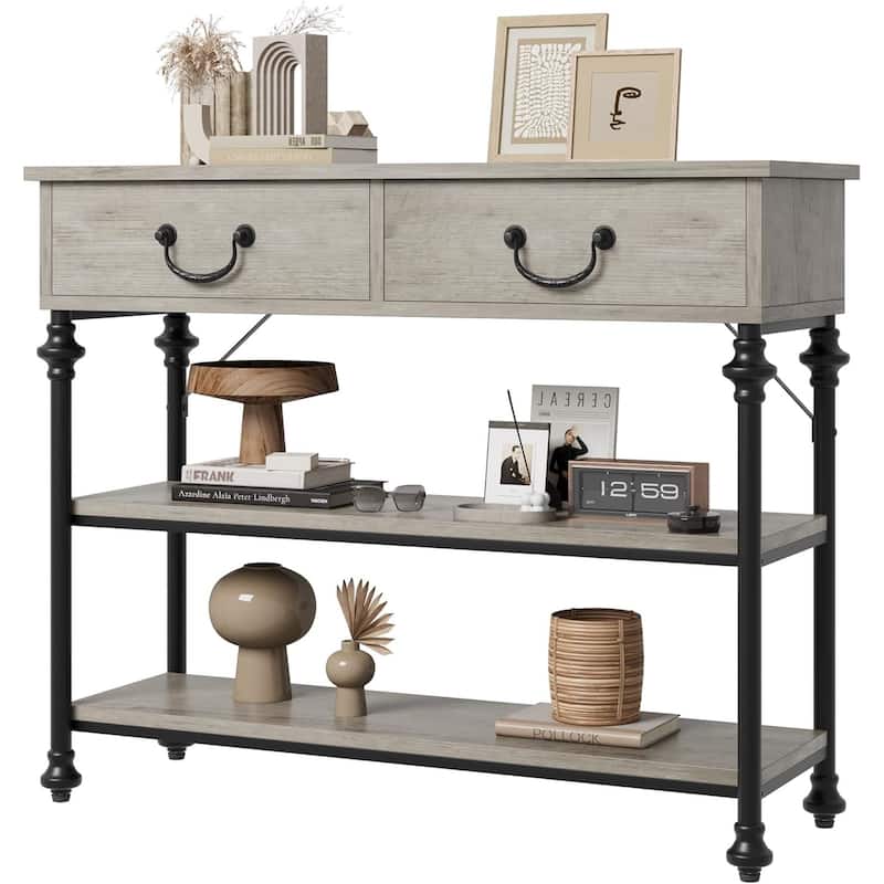 IDEALHOUSE Console Tables with 2 Drawers, Storage Shelves - Grey