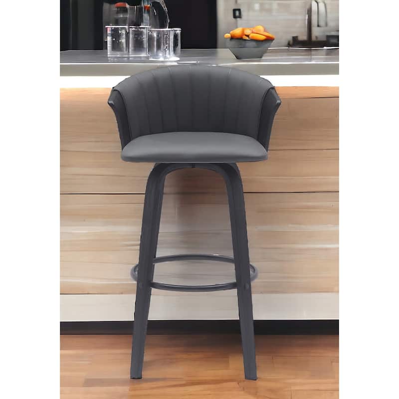 30" Gray And Black Faux Leather Swivel Bar Height Bar Chair - Gray
