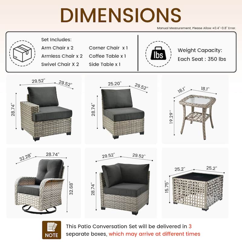 HOOOWOOO 9-piece Wicker Patio Furniture Set Sectional Sofa with Swivel Chair.