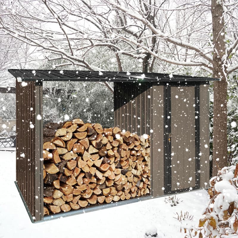 Outdoor Two-in-one Shed，Metal Firewood Rack and Storage Shed