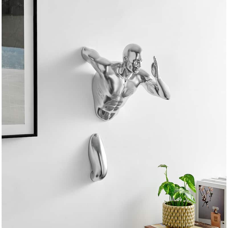 Wall Runner 20" Man Resin Sculpture - Chrome