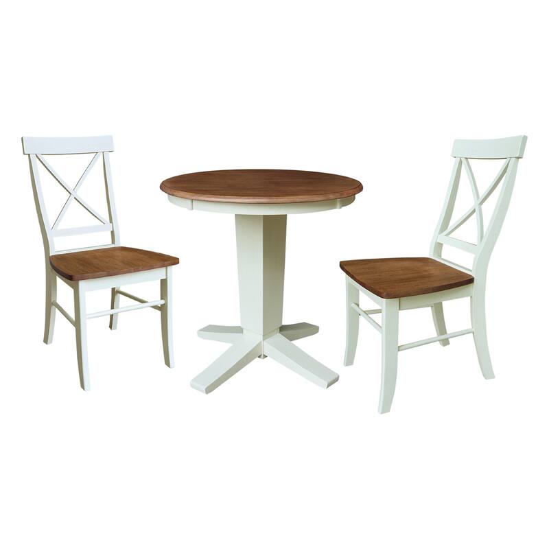 30 in Solid Wood Round Top Pedestal Dining Table with 2 Dining Chairs