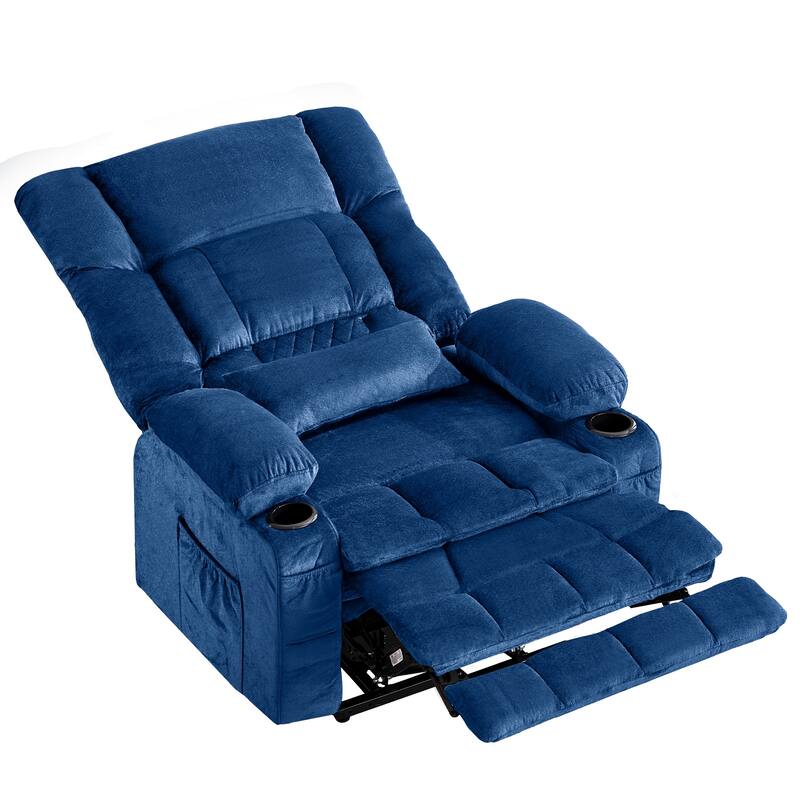 HomeRoots 38" Blue Tufted Velvet Heated Massage Lift Assist Recliner With USB
