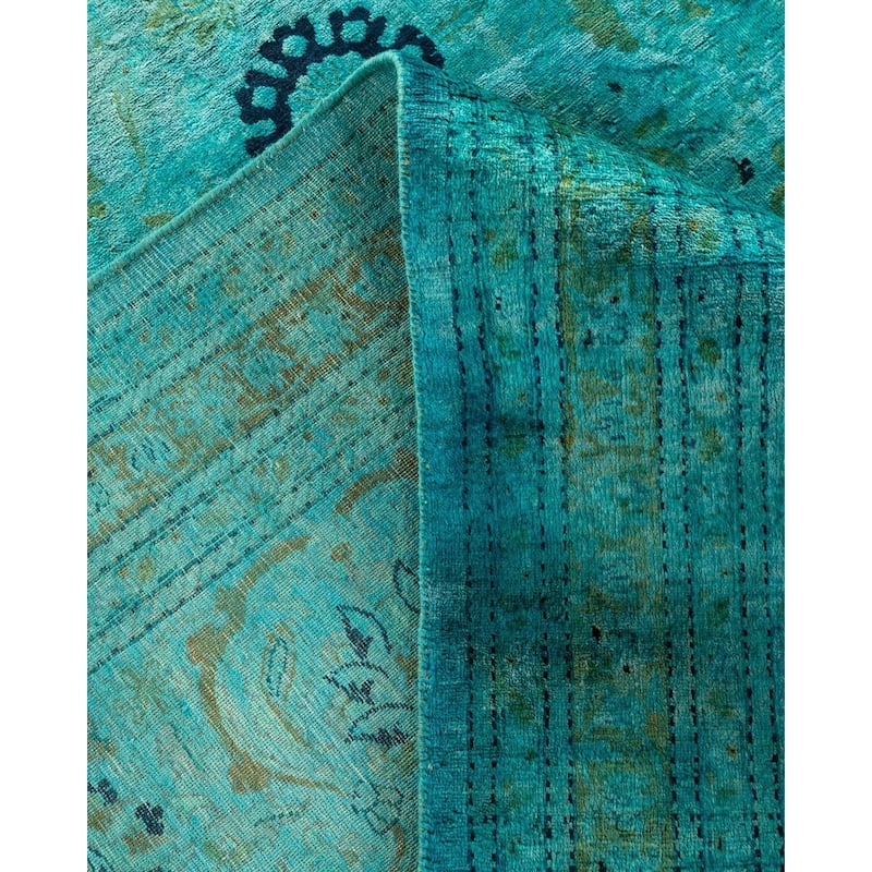 Overton Hand Knotted Wool Vintage Inspired Modern Contemporary Overdyed Blue Area Rug - 9' 1" x 12' 1"