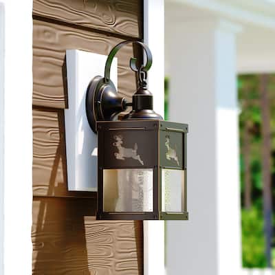 Bryce 1 Light Bronze Rustic Deer Tree Outdoor Wall Lantern Clear Glass - 5-in W x 13-in H x 6-in D