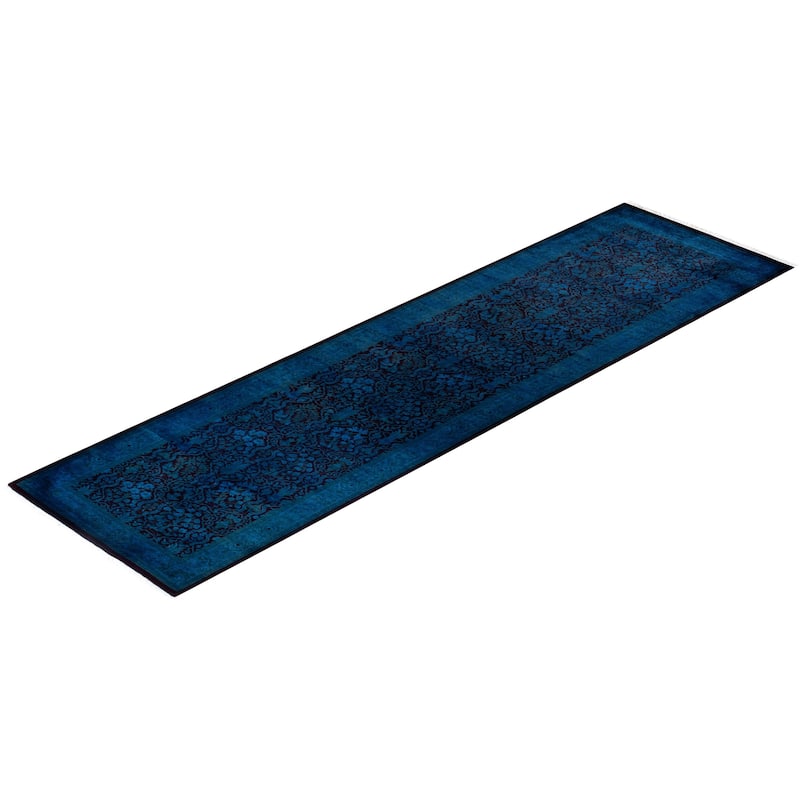 Fine Vibrance, One-of-a-Kind Hand-Knotted Area Rug - Blue, 2' 5" x 9' 10" - 2' 5" x 9' 10"