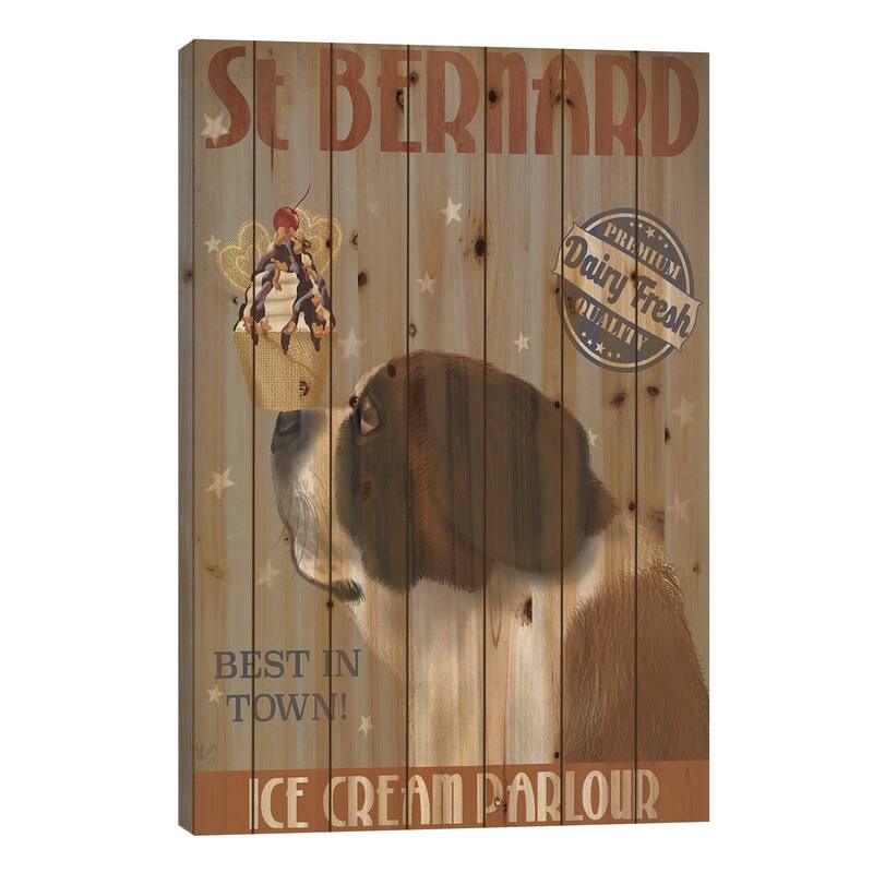 St. Bernard Ice Cream Print On Wood by Fab Funky - Multi-Color - 26x18x1.5