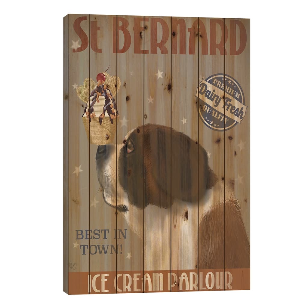 St. Bernard Ice Cream Print On Wood by Fab Funky - Multi-Color
