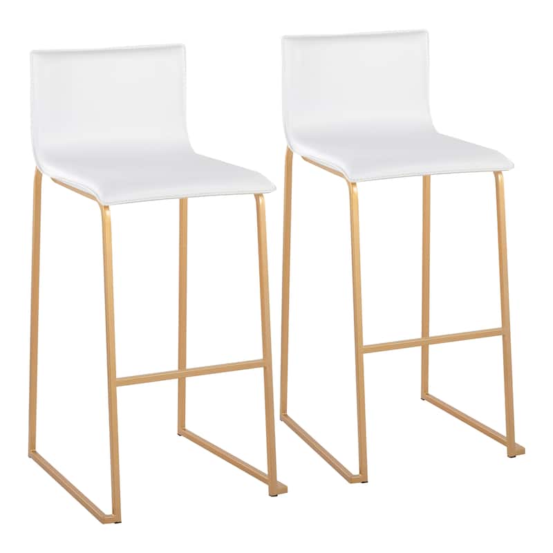 Silver Orchid Mara Upholstered 29" Fixed-Height Bar Stool - Set of 2 - White/Gold
