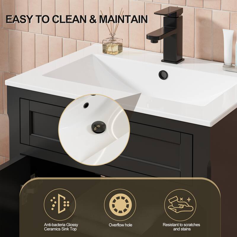 Retro Bathroom Vanity W/ Drop in Sink Combo Cabinet Set