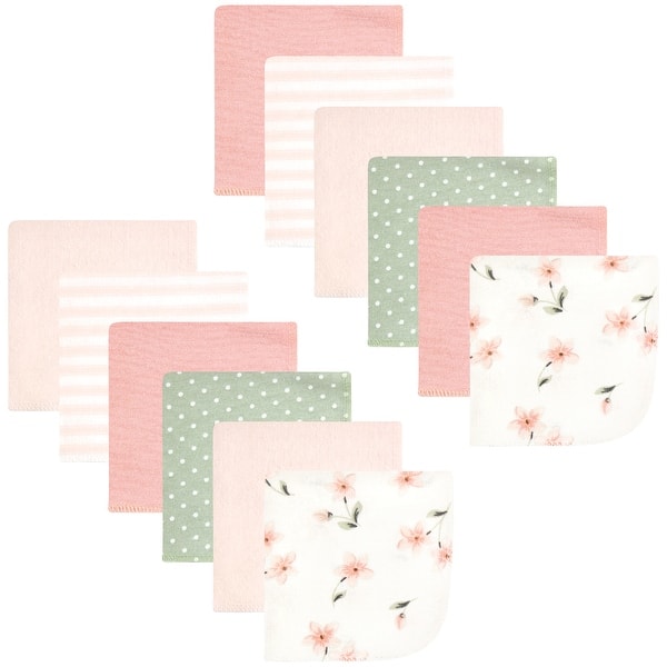 slide 1 of 1, Hudson Baby Infant Girl Flannel Cotton Washcloths, Pink Dainty Floral 12 Pack, One Size - Pink Dainty Floral 12 Pack - One Size One Size - Pink Dainty Floral 12 Pack