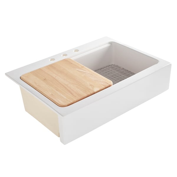 slide 2 of 11, Parker Crisp White Fireclay 34" Single Bowl Quick-Fit Farmhouse Apron Workstation Kitchen Sink