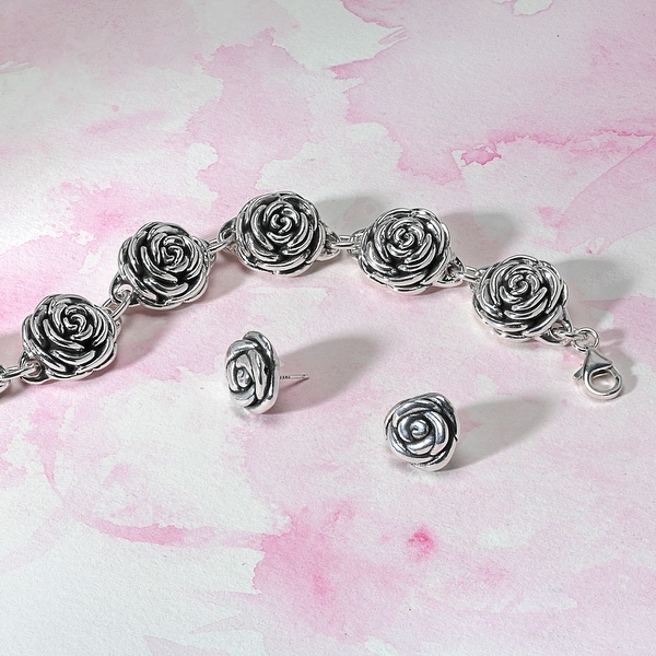 925 Oxidized Sterling Silver Tiny Rose Flower 6 mm Post Stud Earrings For Girls Christmas Gift