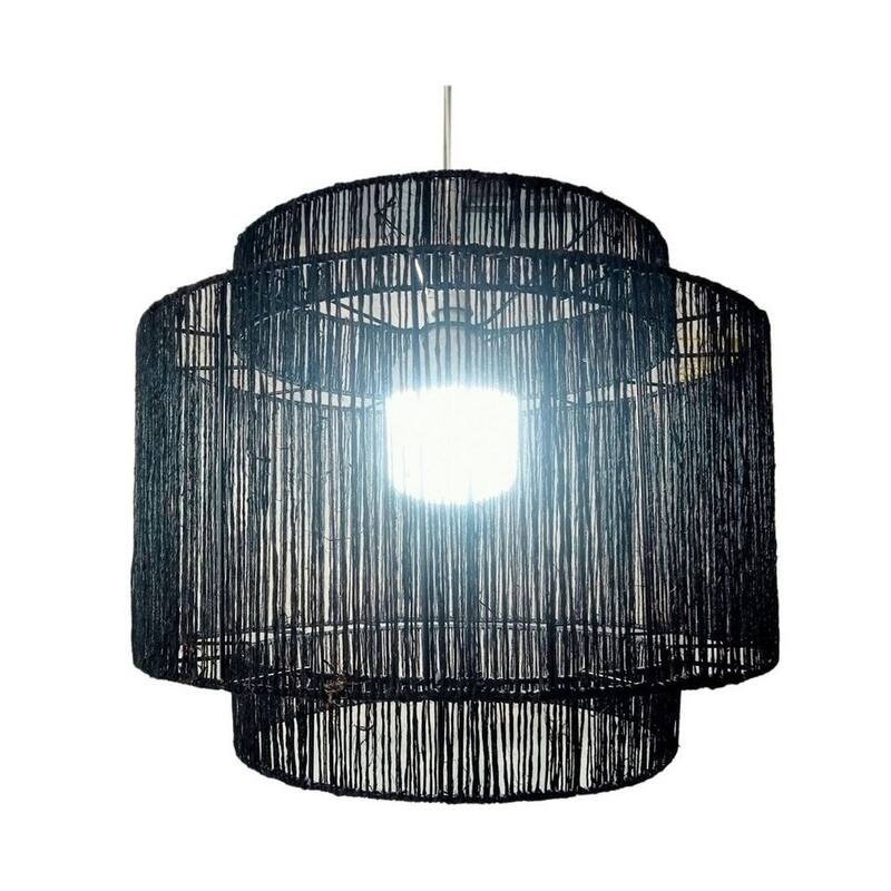Two Tier Pendant Light With Natural Jute Weaving