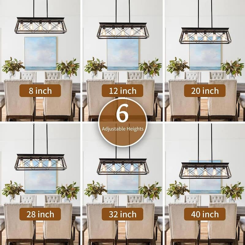 Farmhouse Restaurant 5-Light Metal Rectangular Chandelier