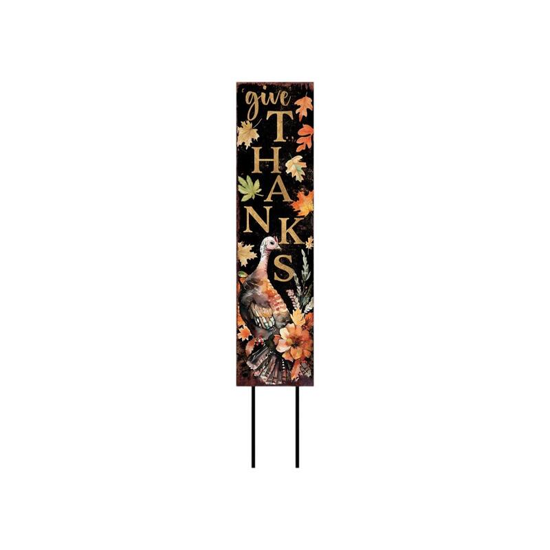 HomeRoots 42" Black Gold Orange And Purple Solid Wood Halloween And Thanksgiving Reversible Garden Stake