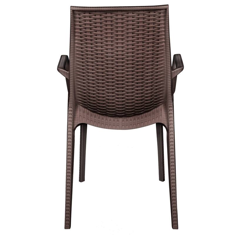 Kent Modern Outdoor Stackable Rattan Style Patio Dining Chair in Weave Design Side Armchair - 35" Height