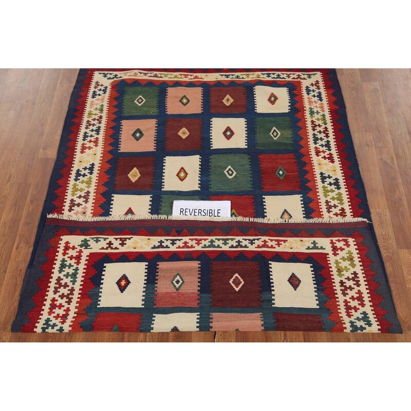 Kilim Qashqai Persian Vintage Rug Hand-Knotted Living Room Wool Carpet - 4'8"x 6'9"