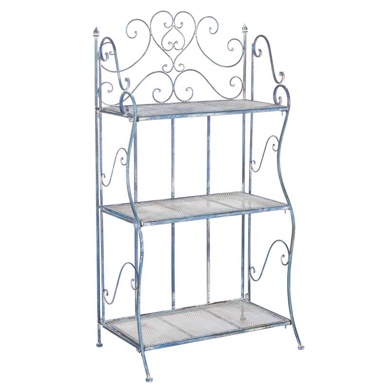 SAFAVIEH Outdoor Litzy Victorian Iron 3-Tier Shelf - 22.0" W x 14.2" L x 42.5" H