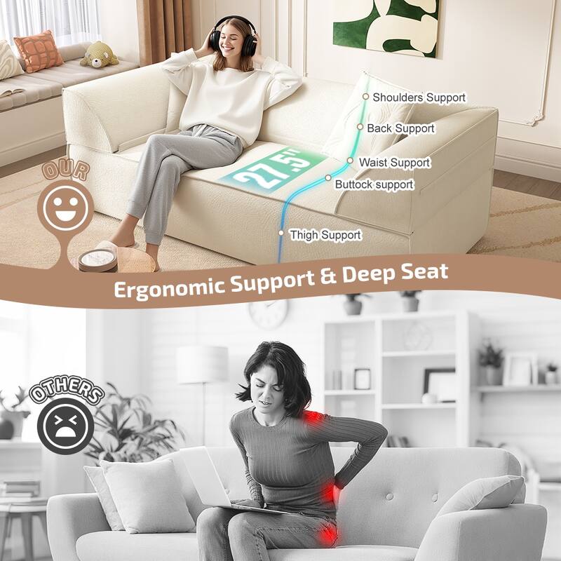 GDFStudio - 78.7" Frameless Corduroy Upholstered 2-in-1 Convertible 3-Seater Sofa Bed with High-Density Foam Backrest & Pillows