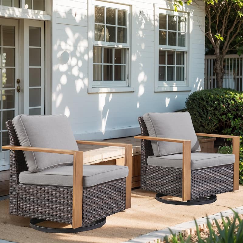 Gymojoy Patio Wicker Rocking Glider Chair - Brown - Grey