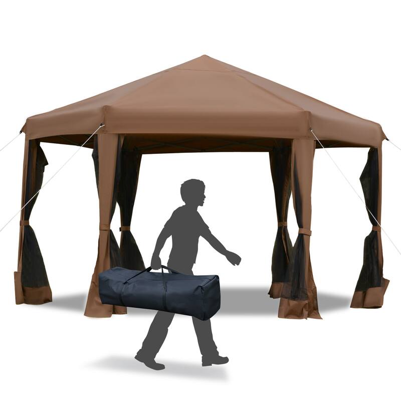 13' x 11' Hexagonal Pop Up Gazebo with 6 Mesh Sidewall Netting