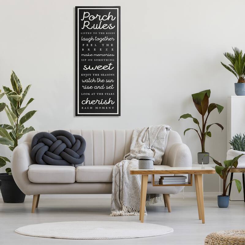 Stupell Porch Rules on Black Canvas Wall Art Design By Lil' Rue