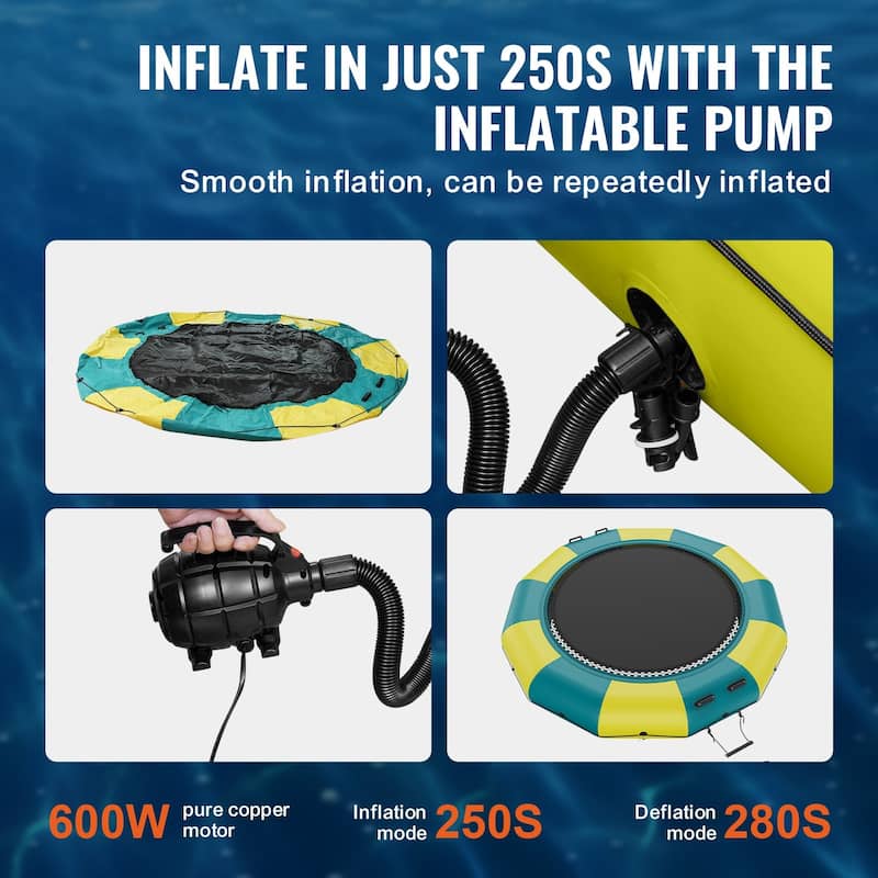 12ft Portable Inflatable Recreational Water Bouncer Trampoline with 3-Step Ladder and Electric Air Pump