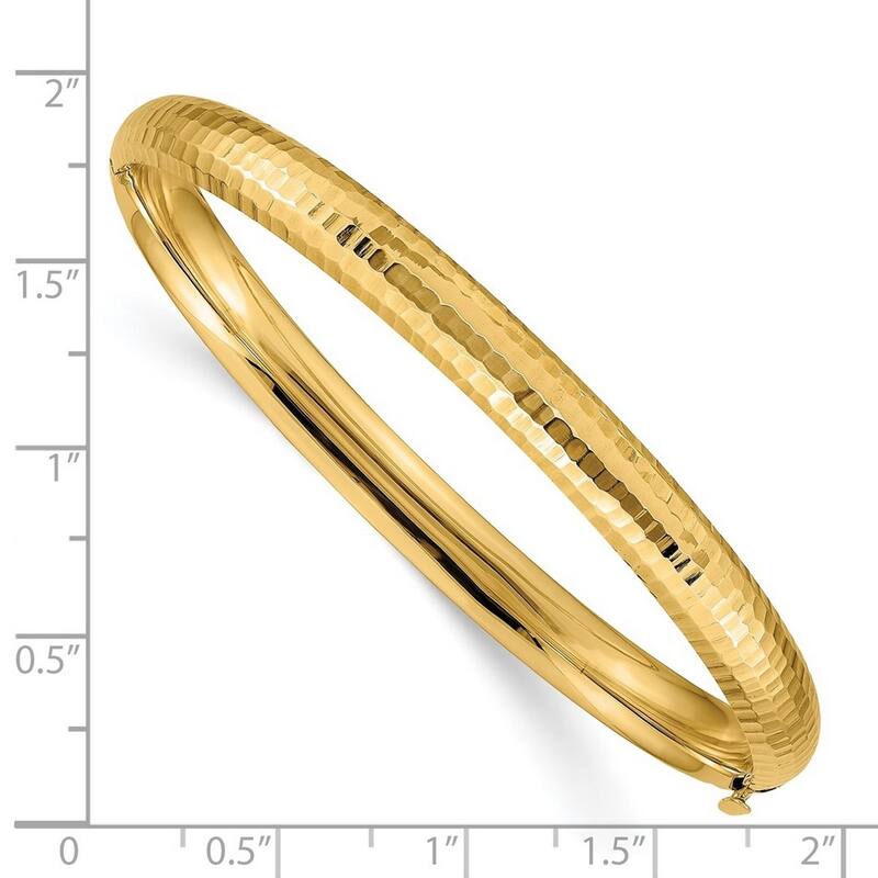 Curata 14k Yellow Gold Fold over 6.5mm Hammered Hinged Stackable Bangle Bracelet