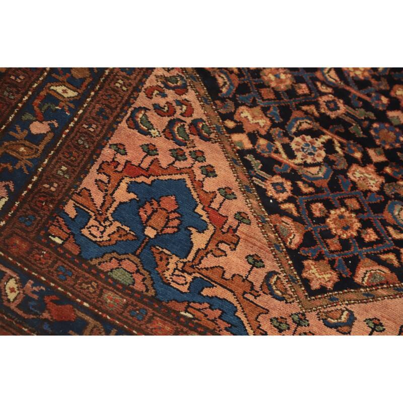 Hand Knotted Oriental 100% Wool Carpet Traditional Medallion Navy Blue & Blues Hamedan Area Rug - 6' 8'' X 3' 9''