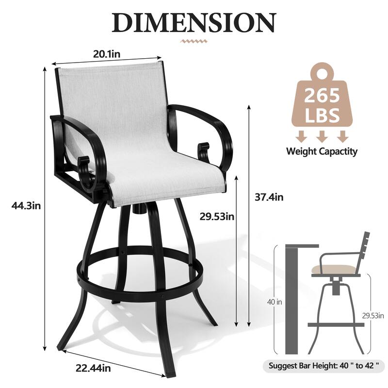 Outdoor Patio Sunbrella Fabric Swivel Aluminum Bar Stools