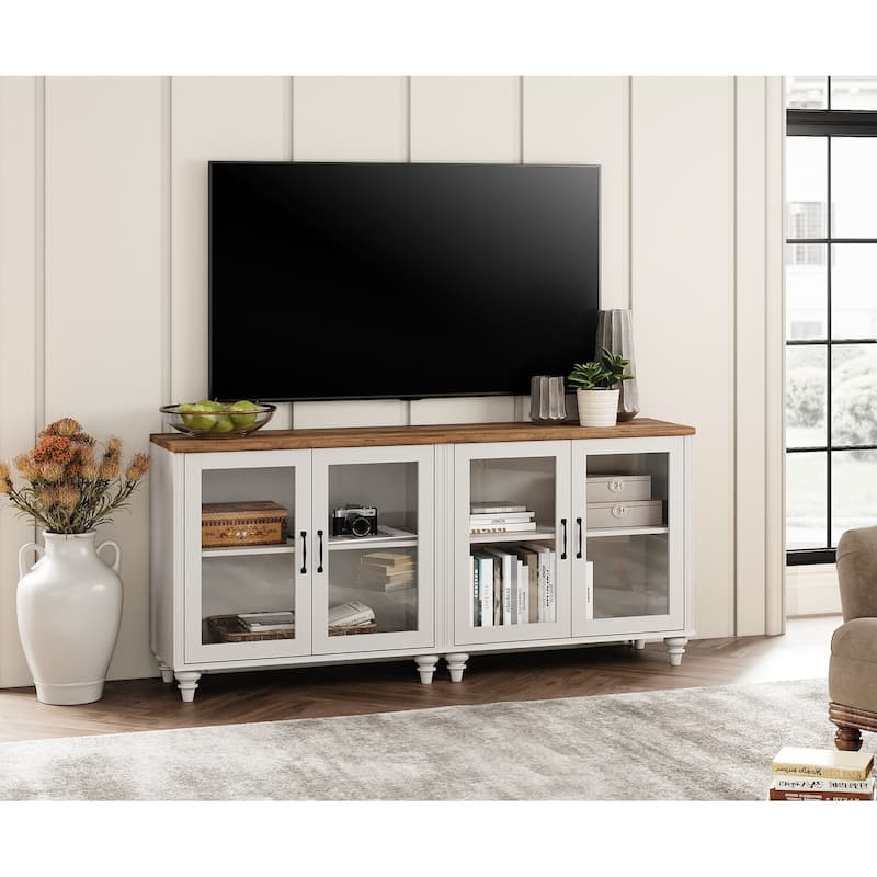 TV Stand with Glass Doors, TV Console Table TV Cabinet - 68 inch - White