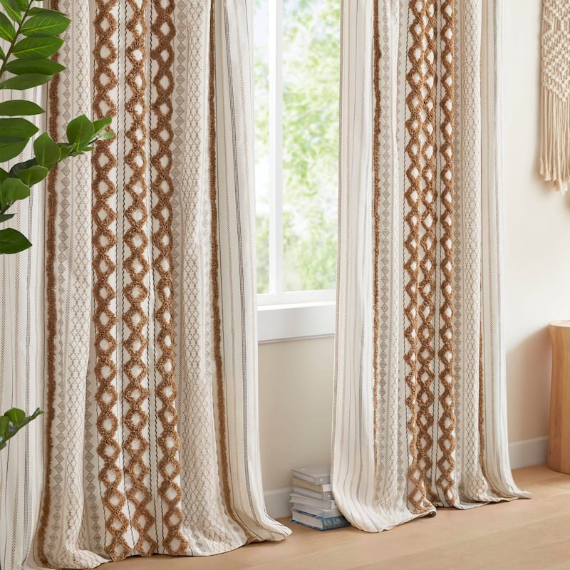 INK+IVY Imani Cotton Printed Single Curtain Panel with Chenille Stripe and Lining