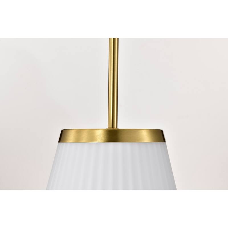Royale Large Pendant Burnished Brass Finish Ribbed White Glass - Burnished Brass